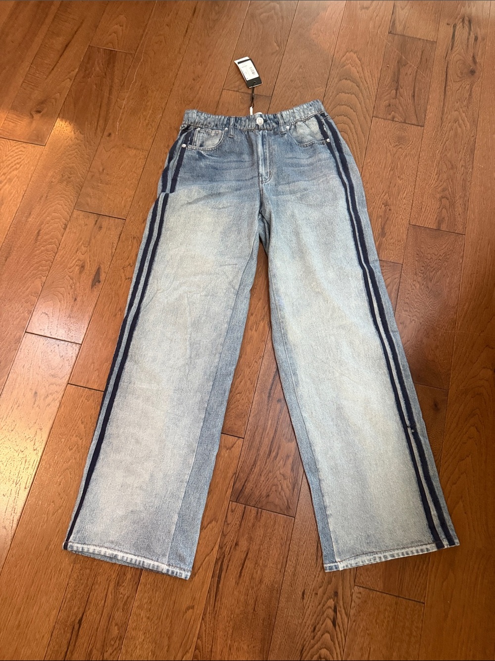 rag & bone Light Blue Straight-Leg Jeans with Navy Side Stripes NWT